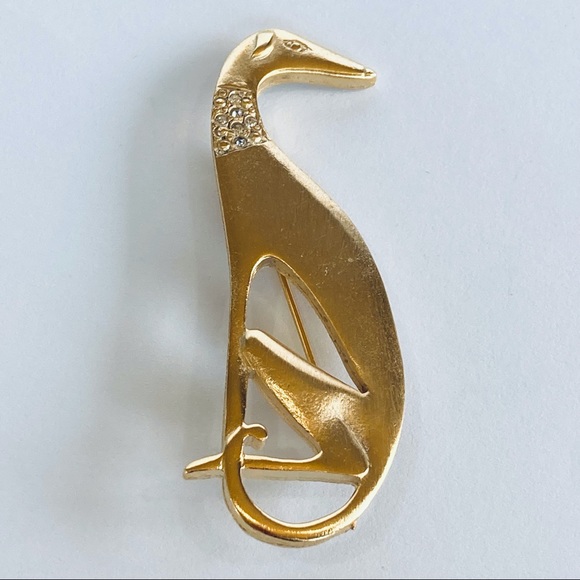 Vintage Jewelry - ART DECO Vintage Rhinestone Greyhound Brooch Gold